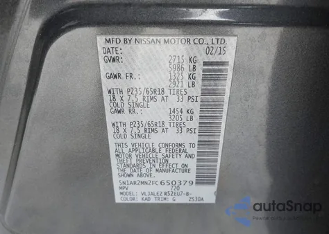 2015 Nissan Pathfinder Sv from USA, damaged, VIN 5N1AR2MN2FC650379